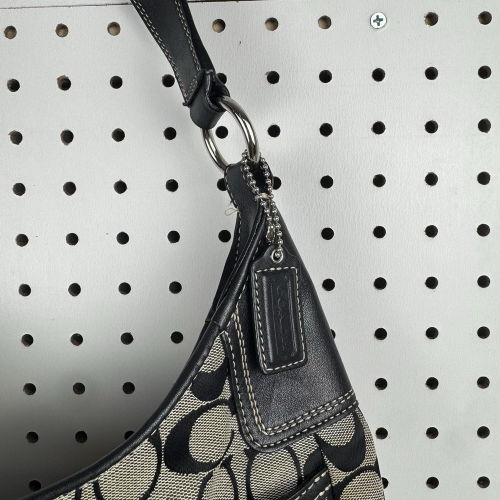 COACH Signature Hobo Shoulder Bag Turn Lock Leather Canvas Black Gray F 13971 - Picture 7 of 16